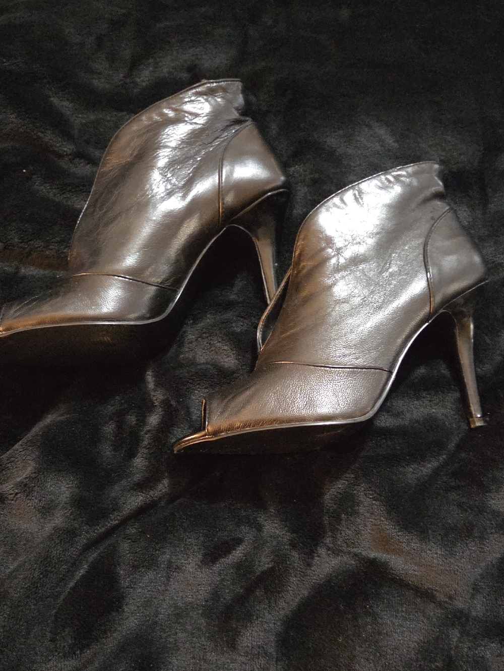 Bandolino Black Leather Stiletto Peep-Toe Ankle Booties